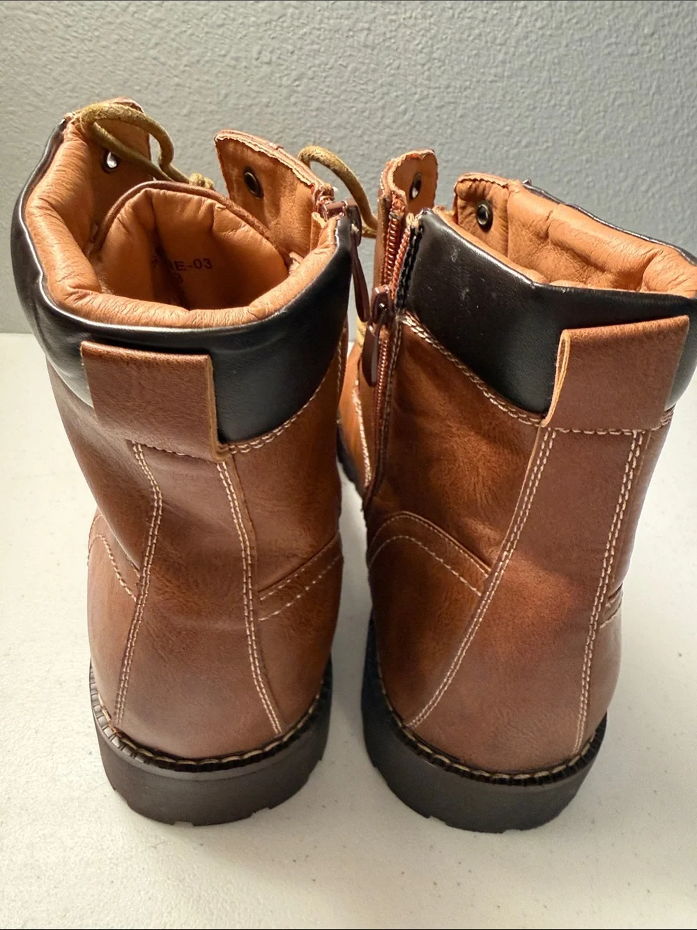 Men's Tan Lace-Up Faux Leather Boots with Fur Lining